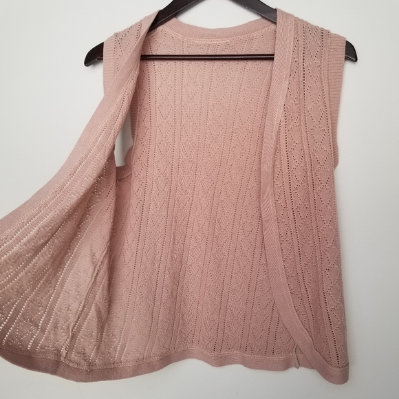 Brown beige knit crochet open vest cardigan - Picture 3 of 4